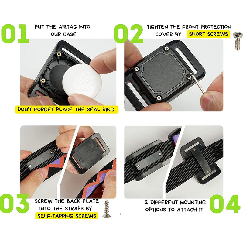 Four steps to fit the AirTag holder to a strap