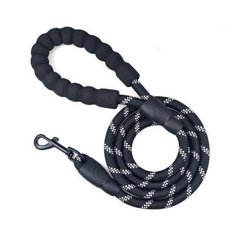Black 6 ft rope leash with padded foam handle