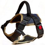 Side view of the padded dog harness showing the top grab handle and quick-release buckle
